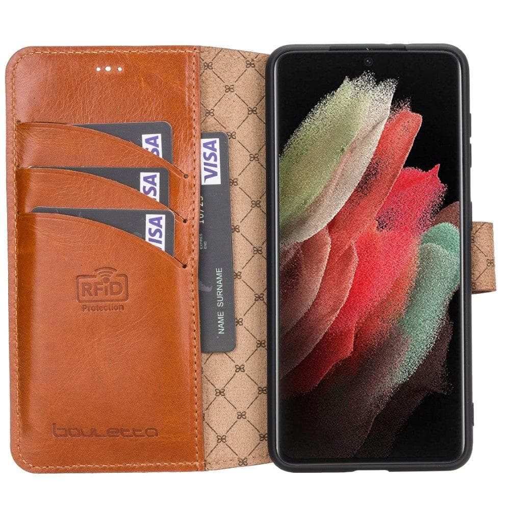 Bouletta Non-Detachable Leather Wallet Cases for Samsung Galaxy S21 Series S21 Plus 6.7" / Tan