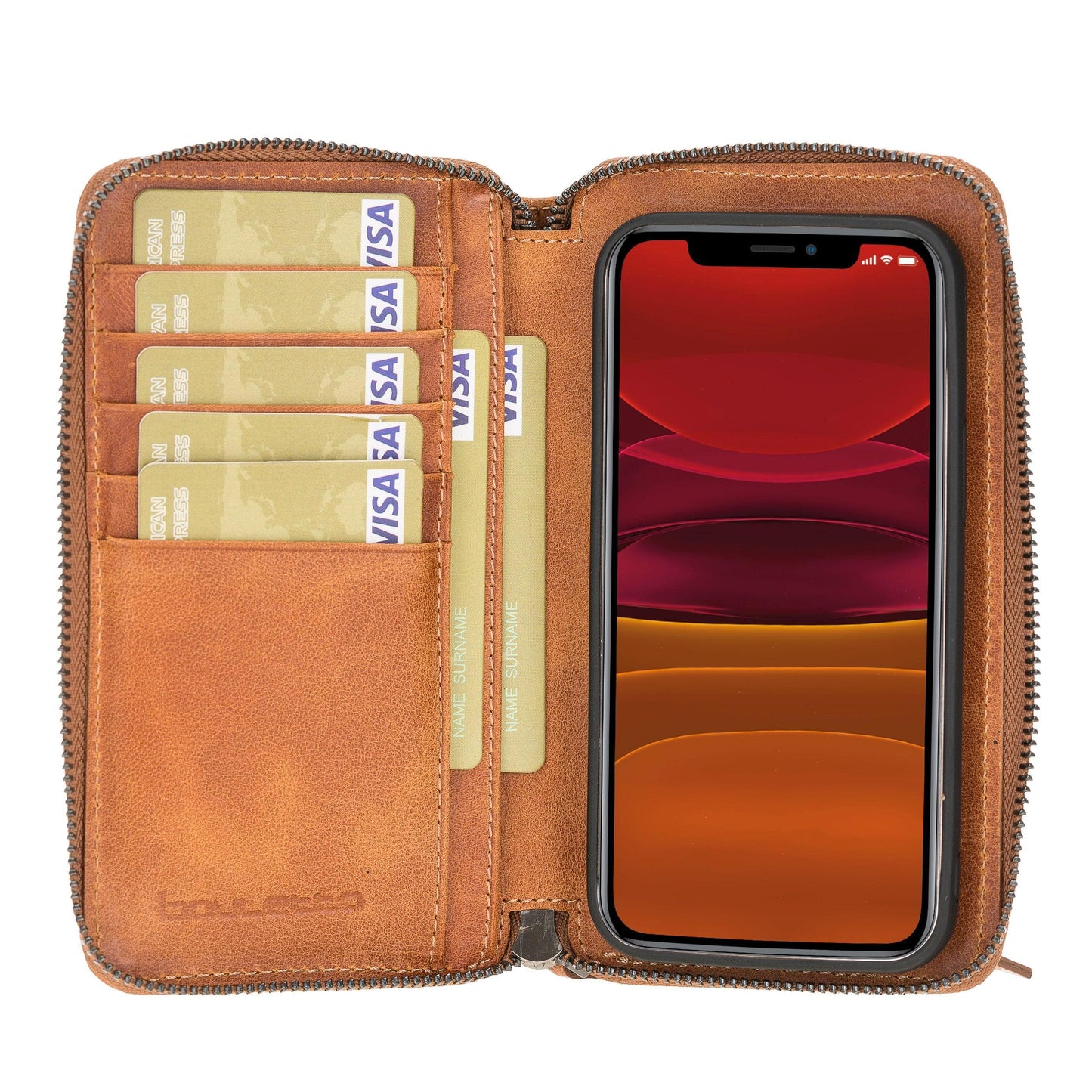 Bouletta Detachable Leather Zipper Wallet Cases for Apple iPhone 12 Series iPhone 12 Mini / Tiguan Tan