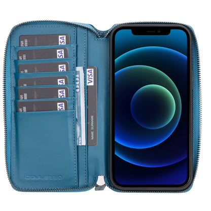 Bouletta Detachable Leather Zipper Wallet Cases for Apple iPhone 12 Series iPhone 12 Pro Max / Blue