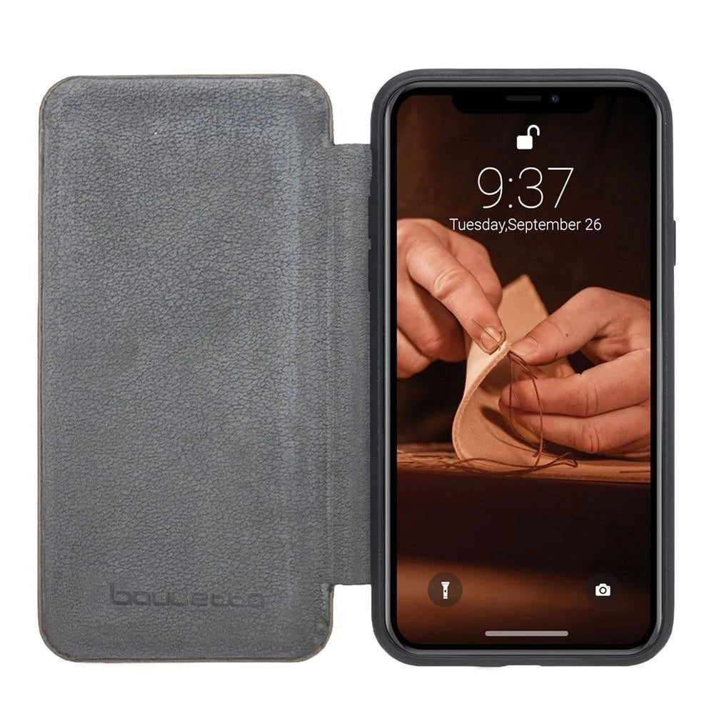 Bouletta Slim Fit Book Leather Case for Apple iPhone X and iPhone XS Vegetal Grey