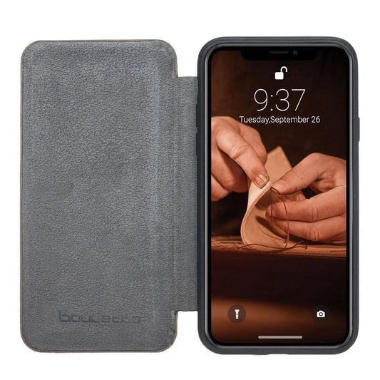 Bouletta Slim Fit Book Leather Case for Apple iPhone X and iPhone XS Vegetal Grey