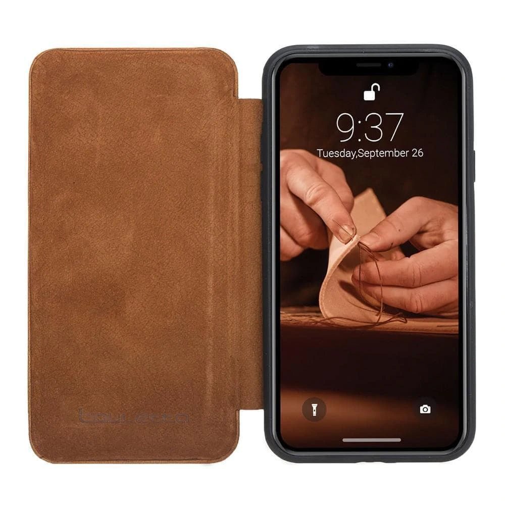 Bouletta Slim Fit Book Leather Case for Apple iPhone X and iPhone XS Vegetal Tan with Vein