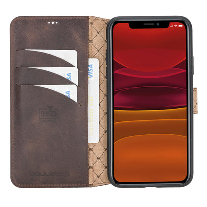 Bouletta Wallet Folio with ID Slot Leather Wallet Case For Apple iPhone 11 Series İPhone 11 Promax / Dark Brown