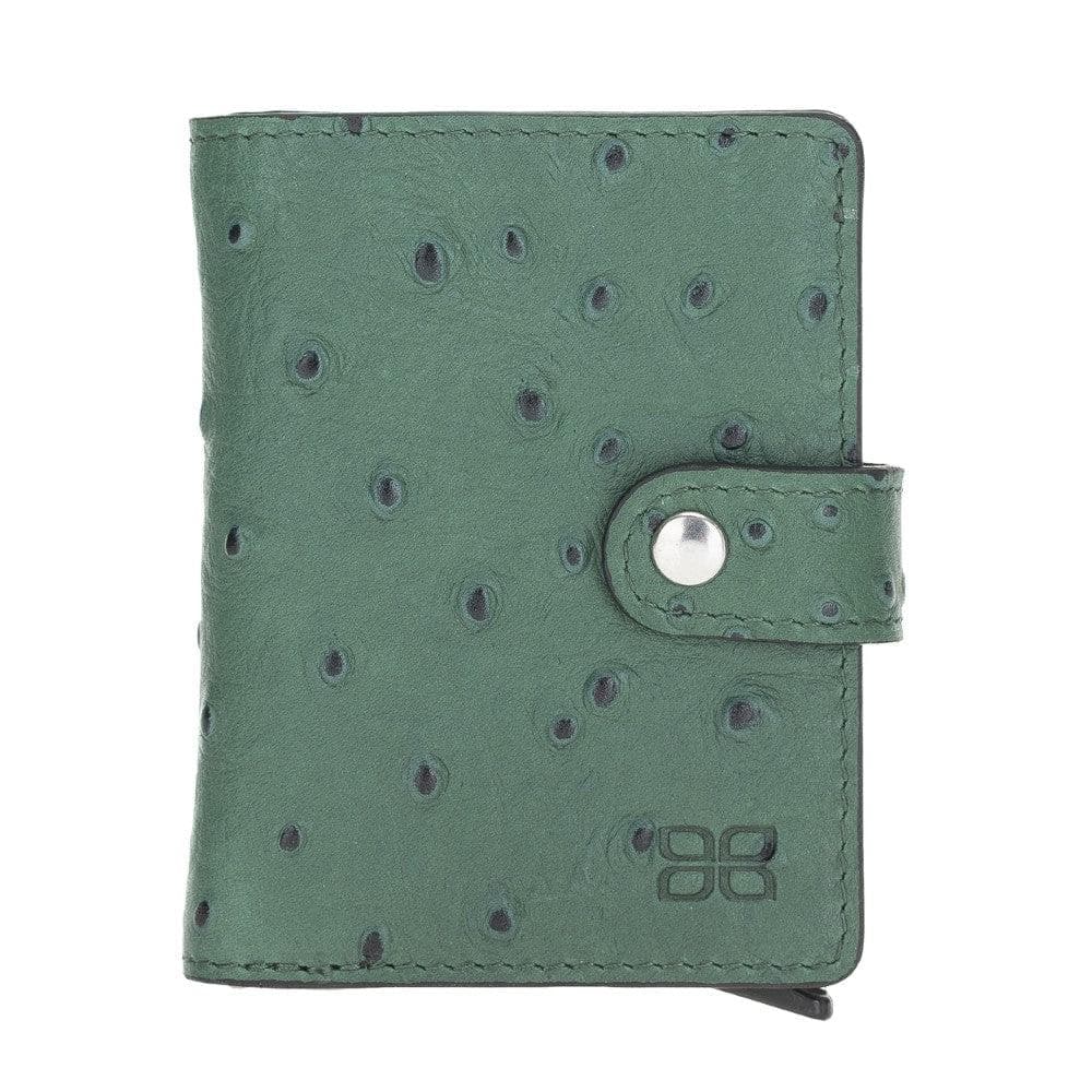 Bouletta Palermo Zip Mechanical Leather Card Holder Ostrich Green