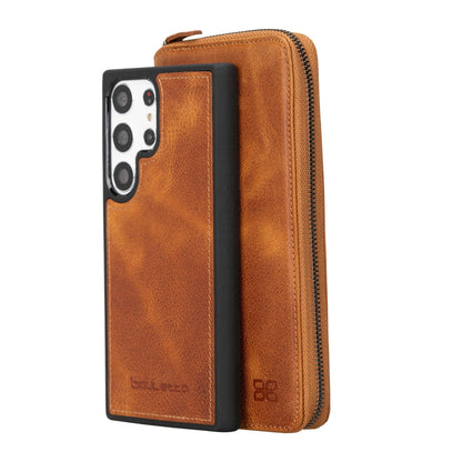 Bouletta Samsung Galaxy S23 Series Zippered Leather Wallet Cases - PMW Galaxy S23 Ultra / Tan