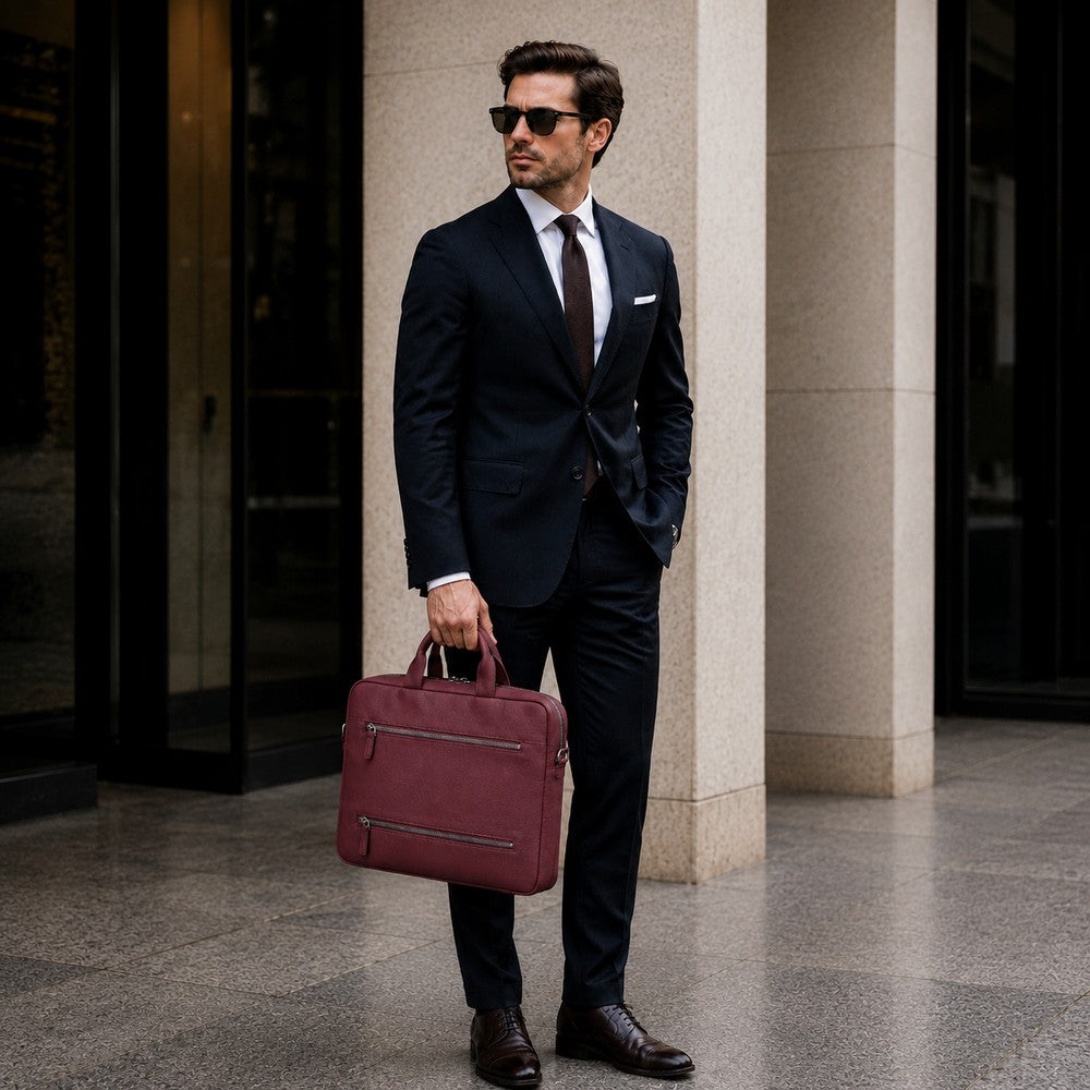 Truro Leather Business Briefcase / Laptop Case 16" with Suitcase