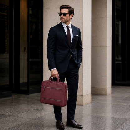 Truro Leather Business Briefcase / Laptop Case 16" with Suitcase
