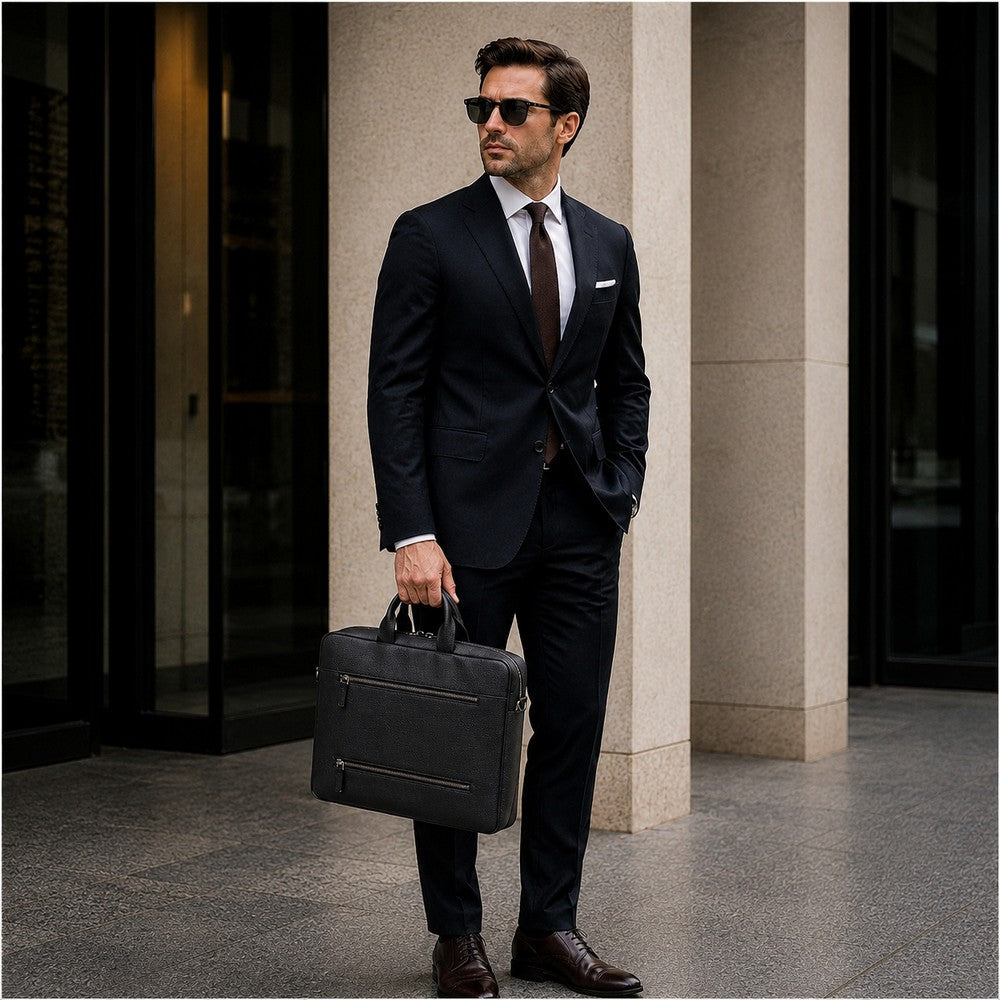 Truro Leather Business Briefcase / Laptop Case 16" with Suitcase
