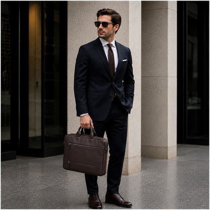 Truro Leather Business Briefcase / Laptop Case 16" with Suitcase