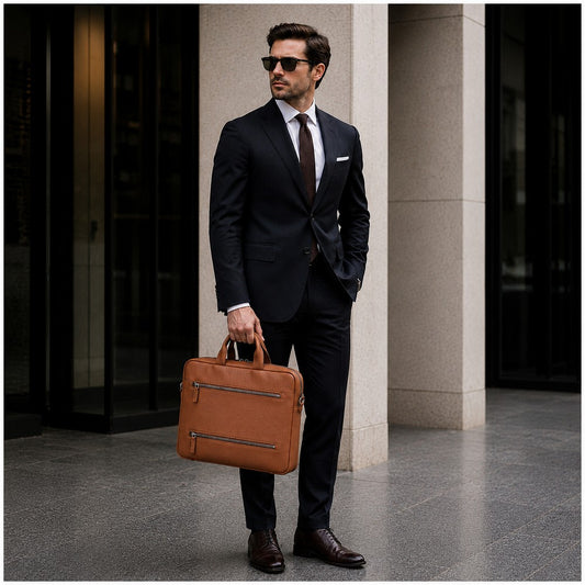 Truro Leather Business Briefcase / Laptop Case 14" with Suitcase